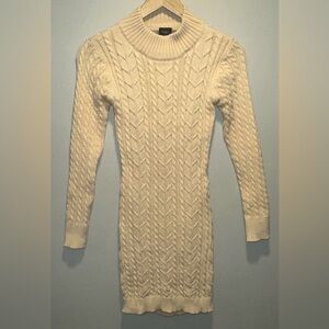 Blanc Clothing Long Sleeve Cream Cable Knit Open Back Sweater Mini Dress Size S
